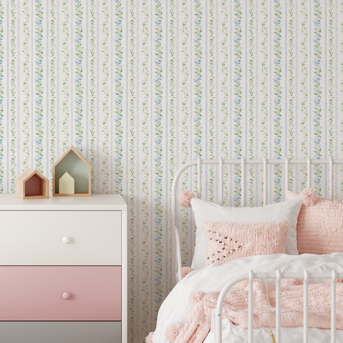 Flowers and Stripes Peel and Stick Wallpaper