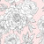 Close up of a swatch of hand drawn flower wallpaper on a pink background