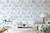 Blue Toile Peel and Stick Wallpaper in a coastal style living room