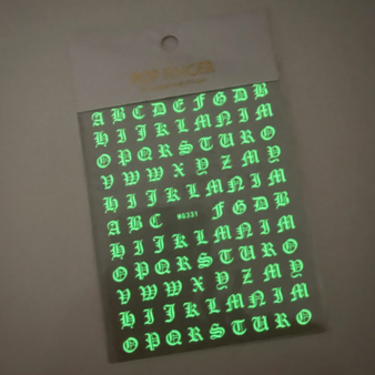 Old English Letter Stickers - Glow in The Dark