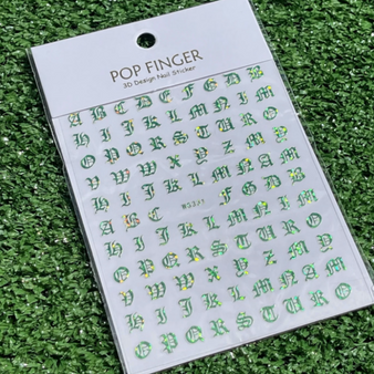 Old English Letter Stickers - Green Holo