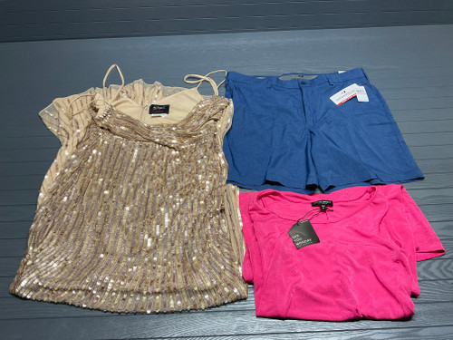 56 Unit Lot (SKU#: AB1719) Mac Duggal, Max Studio, Tahari, Calvin Klein, Lucky Brand, DR2, Jones New York, Democracy, Ban.Jara, Eclair, Jessica Simpson, Tommy Bahama, Terzo Millennio, See You Monday, and more