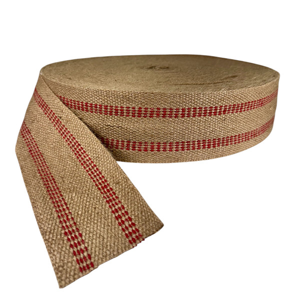 Jute Webbing - Red Stripe 3.5" Wide - (72 Yard Roll)