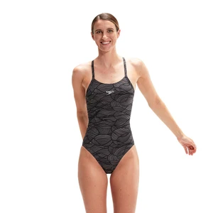 Speedo Allover Fixed Crossback Swimsuit - Black - 38"