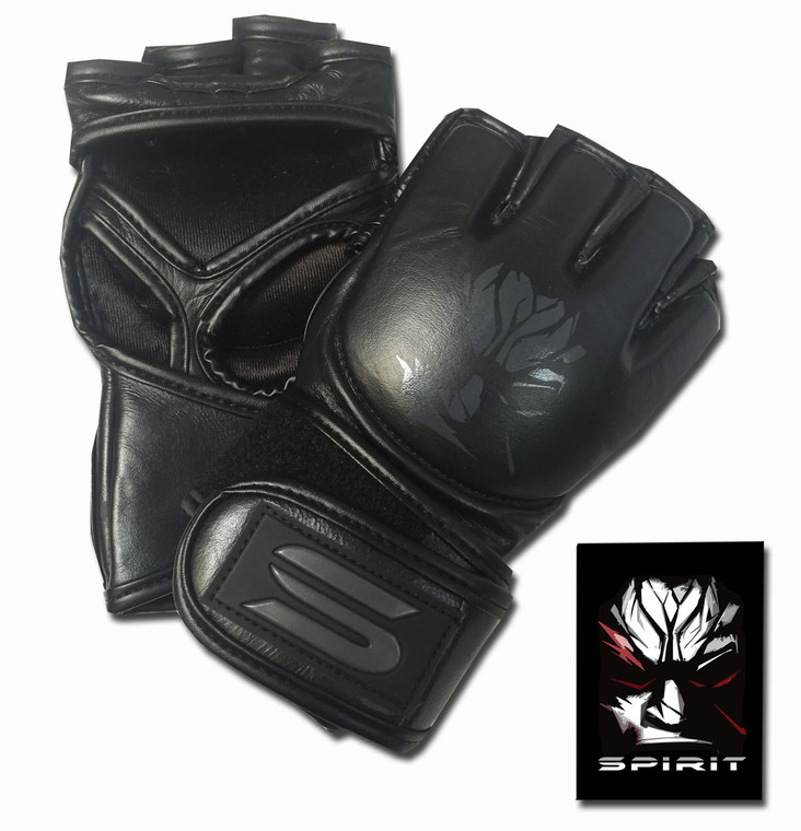 Spirit Pitch Black Leather MMA Gloves