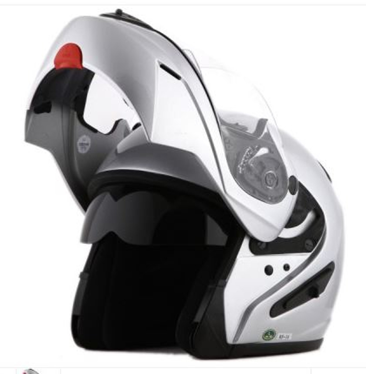DOT Silver Double Retractable Visor Modular Motorcycle Helmet