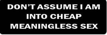DON'T ASSUME I AM INTO CHEAP MEANINGLESS SEX Motorcycle Helmet Sticker DON'T ASSUME I AM INTO CHEAP MEANINGLESS SEX Motorcycle Helmet Sticker