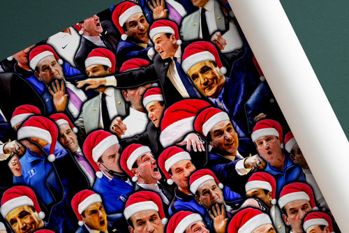 Mike Krzyzewski Wrapping Paper - Christmas Wrapping Paper - Coach K Santa Hat Wrap