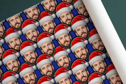 Chris Evans Wrapping Paper - Christmas Wrapping Paper - Chris Evans Santa Head Wrap