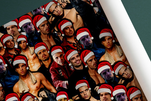 Sebastian Stan Wrapping Paper - Christmas Wrapping Paper - Sebastian Stan Santa Hat Gift Wrap