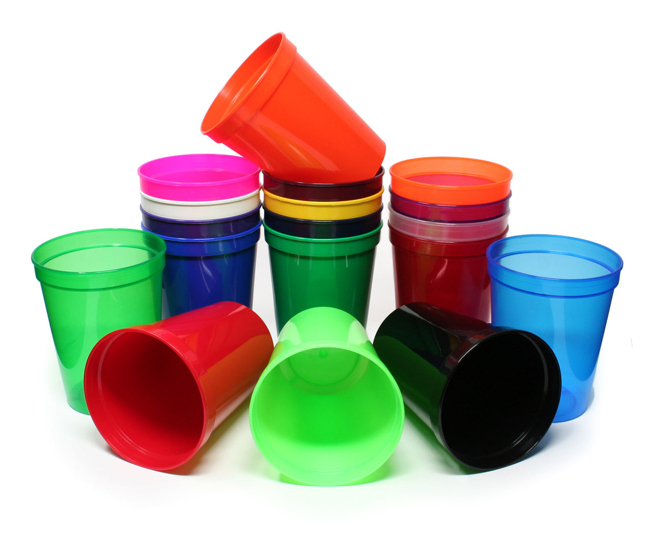 16oz Reusable Plastic Stadium Cups, BPA-Free, Made in USA, Dishwasher Safe