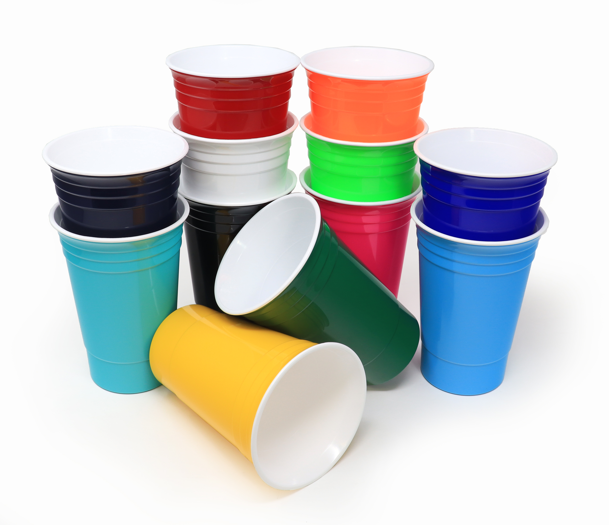 16 Ounce Colorful Reusable Plastic Party Cups, Neon Birthday