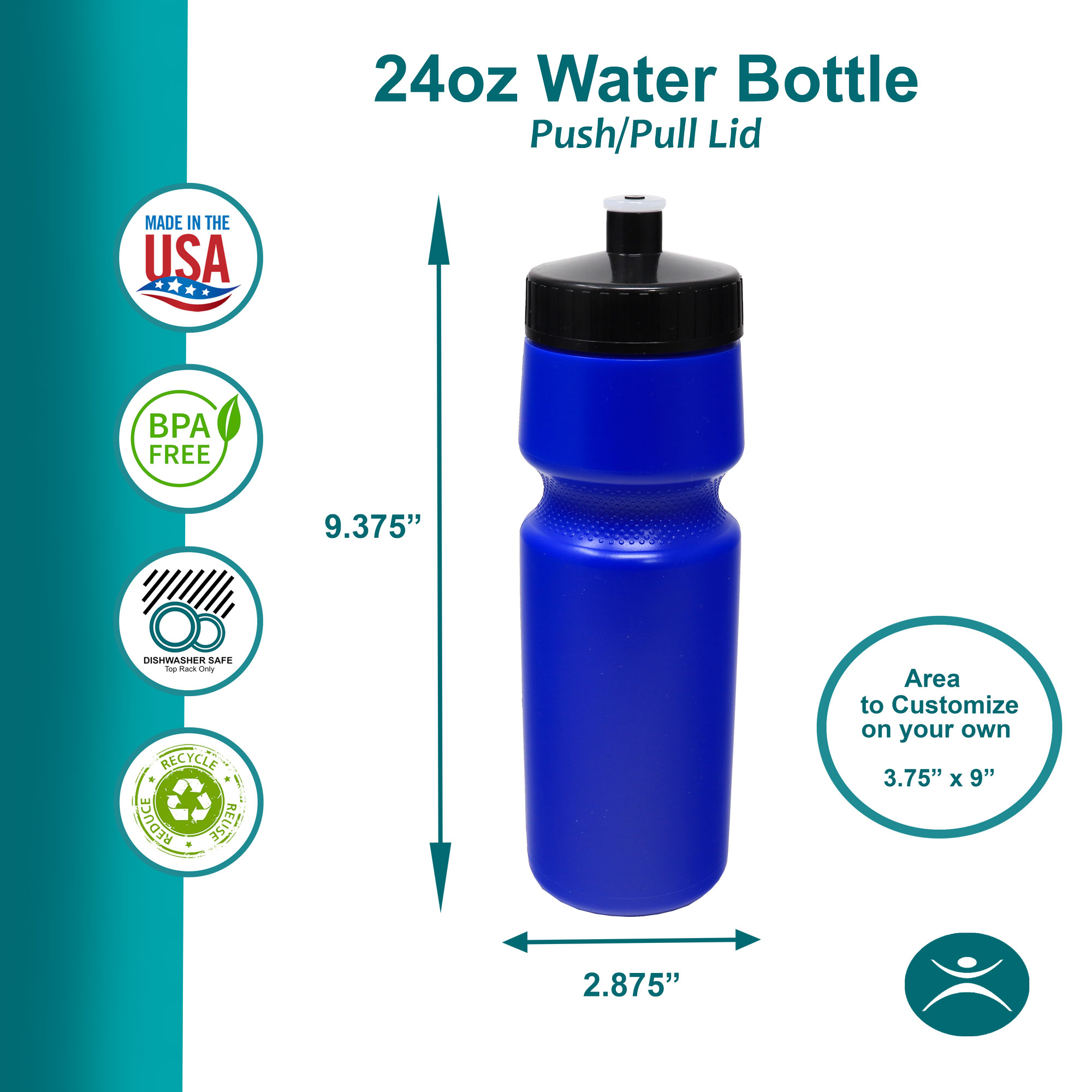50 Strong Sports Squeeze Water Bottle 2 Pack – 22 Oz, BPA Free, USA Made, Fits Bike Cages, Dishwasher Safe