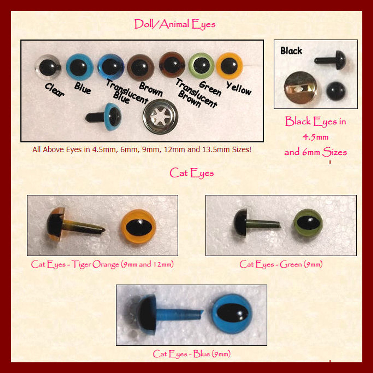 Doll, Cat and Animal Eyes For Doll Making