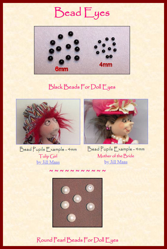 Bead Eyes For Dollmaking Black and Pearl White