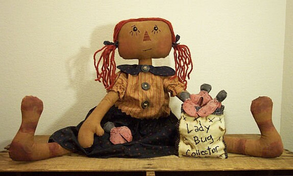 Ladybug Collector, 24" PDF Raggedy Ann Cloth Doll Pattern by Michelle Allen of Raggedy Pants Designs