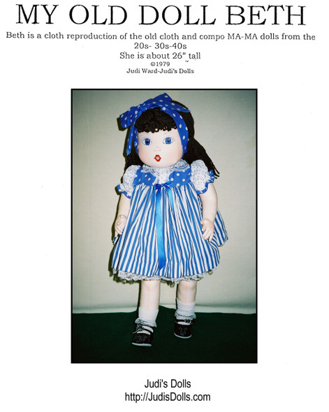 My Old Doll Beth - 26" Vintage Doll and Clothing Pattern by Judi Ward - Cloth Doll Pattern PDF Instant Download