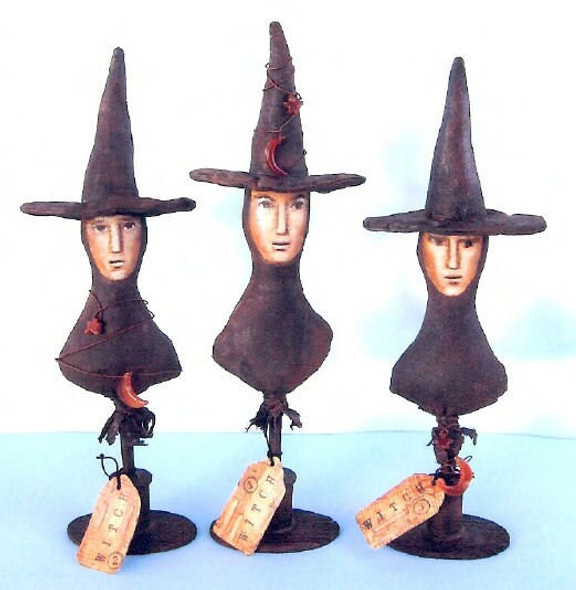 Three Witches,  Witch Fabric Art Doll Pattern,  Sewing Cloth Doll Pattern (PDF Download) by Susan Barmore