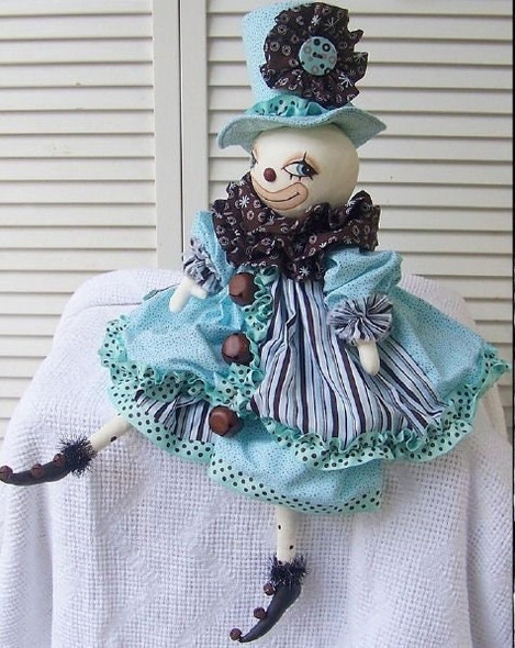 Dazzle, 23" PDF Download Primitive Clown Cloth Doll Pattern by Michelle Allen of Raggedy Pants Designs