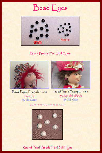 Bead Eyes For Dollmaking - Black and Pearl White