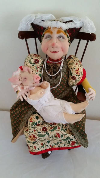 The Duchess and Her Baby Pig -  Storybook Cloth Doll and Pig Making Sewing Pattern (Printed and Mailed) by Suzette Rugolo