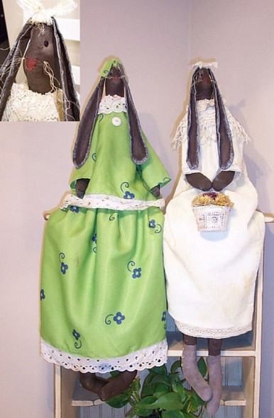 Veda and Vernetta - 39” Primitive Bunny Sisters Cloth Doll Pattern (PDF Download) by Michelle Allen of Raggedy Pants Designs
