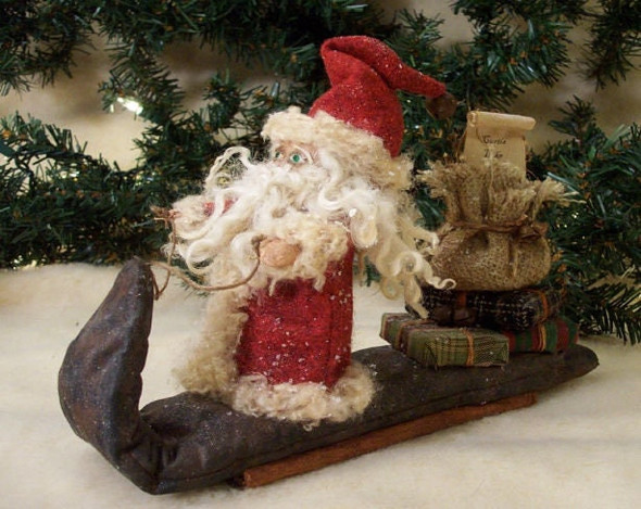 The Busy Night, Santa and Sleigh Printed and Mailed Cloth Doll Pattern by Michelle Allen of Raggedy Pants Designs