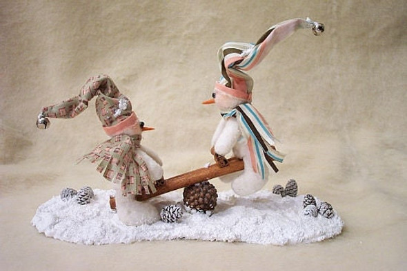 Teeter and Totter, Fun Snowmen Printed and Mailed Cloth Doll Pattern by Michelle Allen of Raggedy Pants Designs