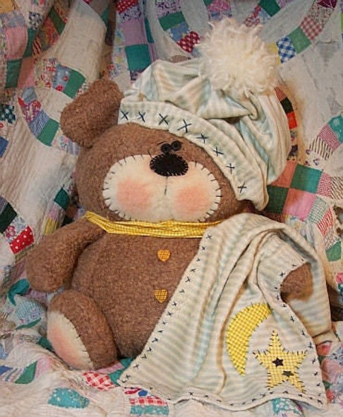 Bedtime Bear - 16" Bear,  Animal Printed and Mailed Cloth Doll Pattern by Michelle Allen of Raggedy Pants Designs