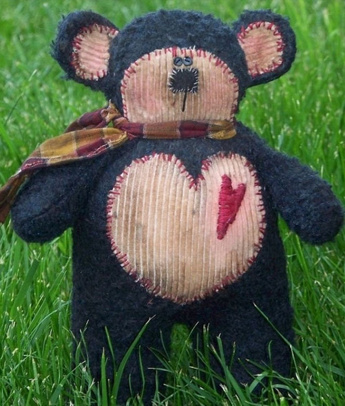 Bearly Love  - 11" Primitive Bear,  Animal Printed and Mailed Cloth Doll Pattern by Michelle Allen of Raggedy Pants Designs