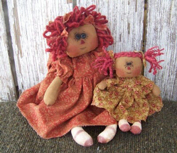 Sis and Me,  Primitive Raggedy Ann Cloth Doll Pattern by Michelle Allen of Raggedy Pants Designs - Printed and Mailed