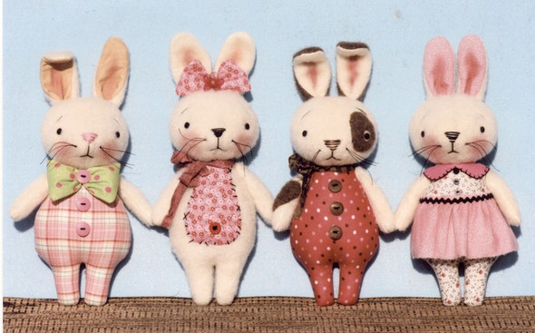 Sew So Cute Bunnies, Cloth Doll Pattern (Printed and Mailed) by Ginny Lettorale - Happy Heart Patterns