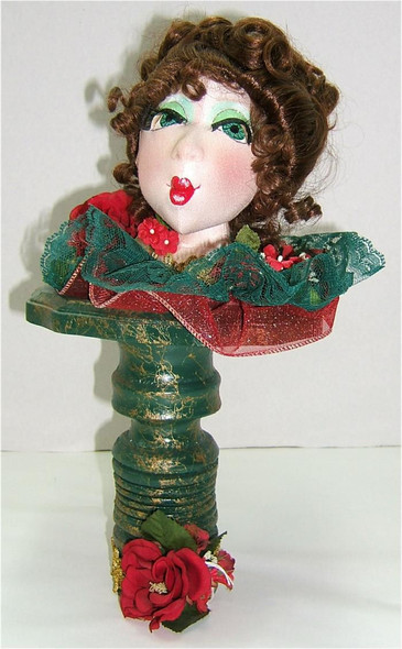 Christmas Bust...  Original Cloth Doll Bust by Judi Ward  downsizing... moving... clearance... retiring  SALE!  Gorgeous face and she makes a wonderful decor piece... She is part of the Whatever class!