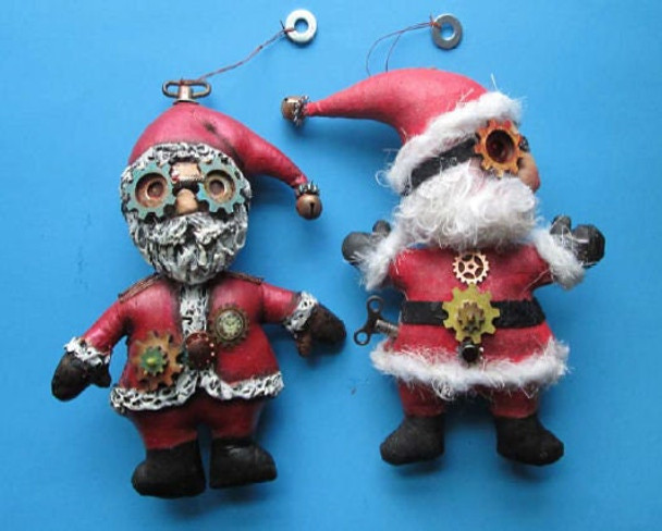 Steampunk Santa Ornaments, Holiday Art Doll Pattern - PDF Download by Susan Barmore