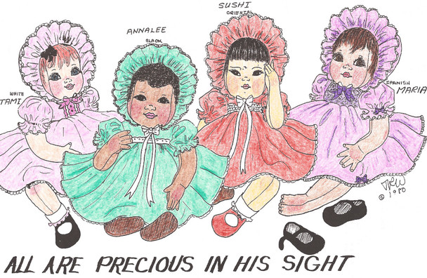 All Are Precious In His Sight - 22" Vintage Cloth Baby Doll Sewing Pattern by Judi Ward