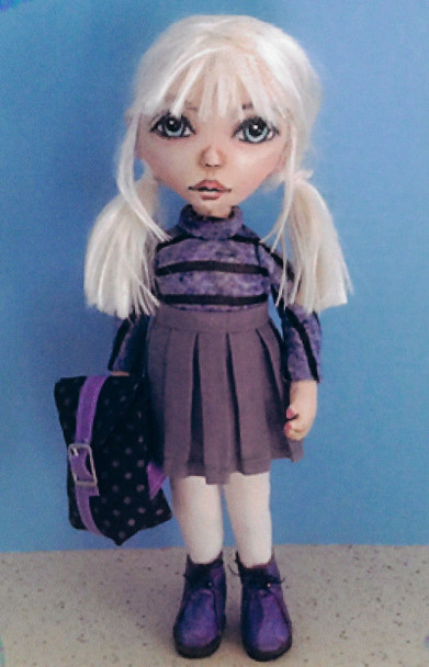 School Girl with Backpack –  12” Tall Painted Muslin Art Doll Sewing Pattern - PDF Download by Susan Barmore
