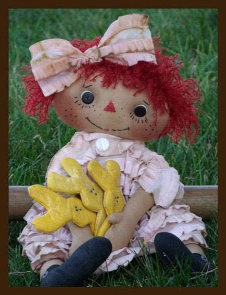 Annie and Her Peeps, 18" PDF Download Primitive Raggedy Ann Cloth Doll Pattern (PDF Download) by Michelle Allen of Raggedy Pants Designs