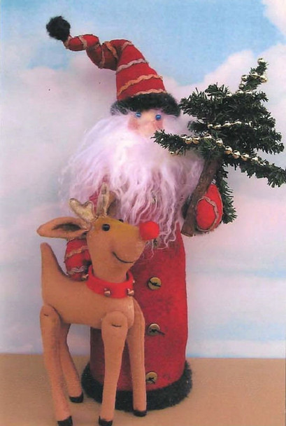 Santa with Reindeer, Christmas Holiday Fabric Doll Pattern,  Sewing Cloth Doll Pattern - PDF Download by Susan Barmore