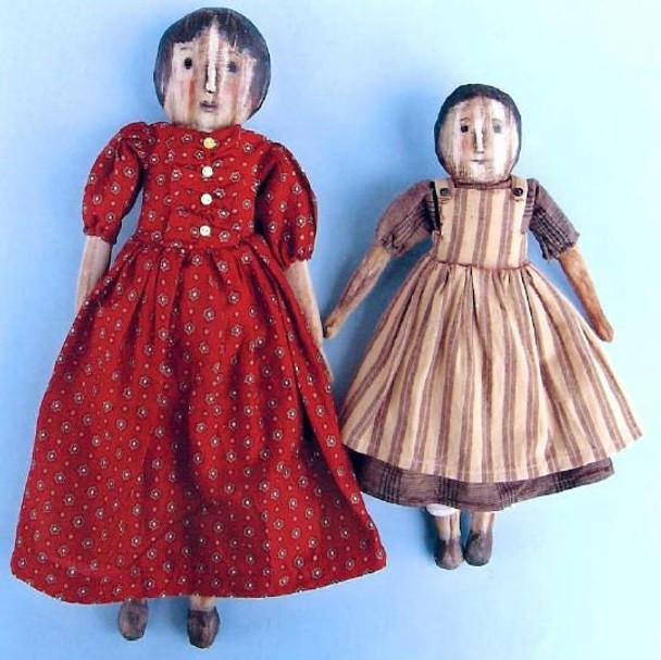 Dot and Frankie, 11" and 13" Primitive Fabric Doll Pattern,  Sewing Cloth Doll Pattern - PDF Download by Susan Barmore