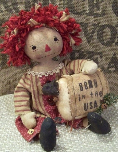 Born In The USA, Printed and Mailed Raggedy Ann Cloth Doll Pattern by Michelle Allen of Raggedy Pants Designs