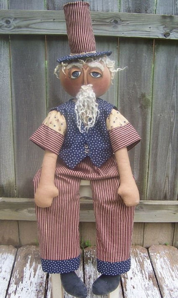 Primitive Sam, 32" Printed and Mailed Primitive Cloth Doll Pattern by Michelle Allen of Raggedy Pants Designs