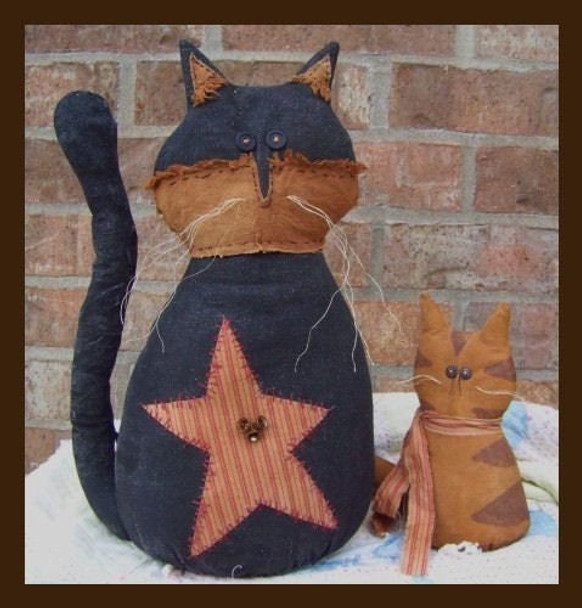 Cattails - Rustic Cat and Kitty,  Animal Printed and Mailed Cloth Doll Pattern by Michelle Allen of Raggedy Pants Designs