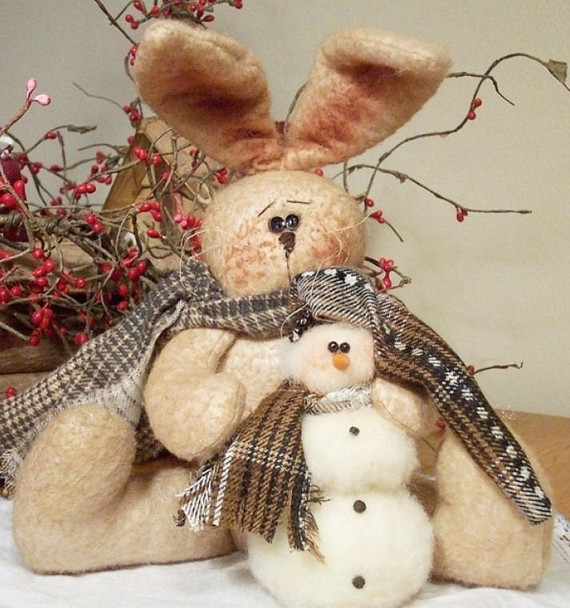 A Friend to Keep Me Warm, Bunny and Snowman Doll Pattern (Printed and Mailed) by Michelle Allen of Raggedy Pants Designs