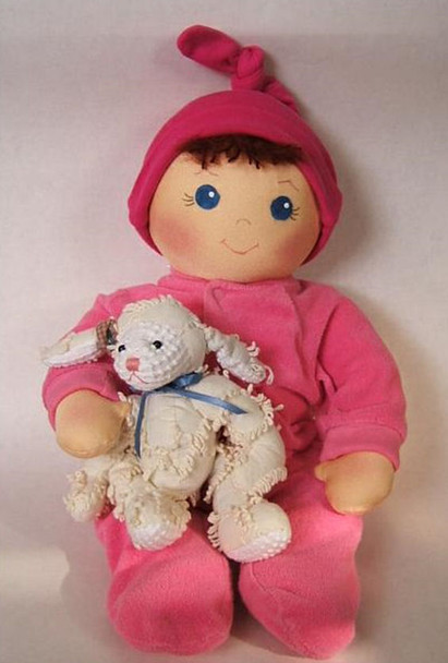 Baby Bows About 18" to 20" long with 2 faces.  Cloth Doll Baby By Judi Ward.  Free E-Pattern