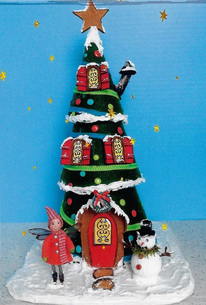 Christmas Tree House  –  15” Felt Christmas Tree House Art Doll Sewing Pattern by Susan Barmore