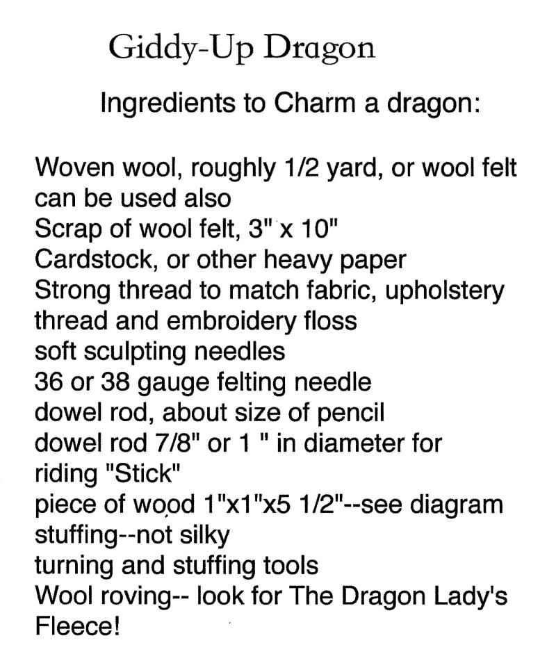 Supply List For PDF Pattern - Giddy Up Dragon