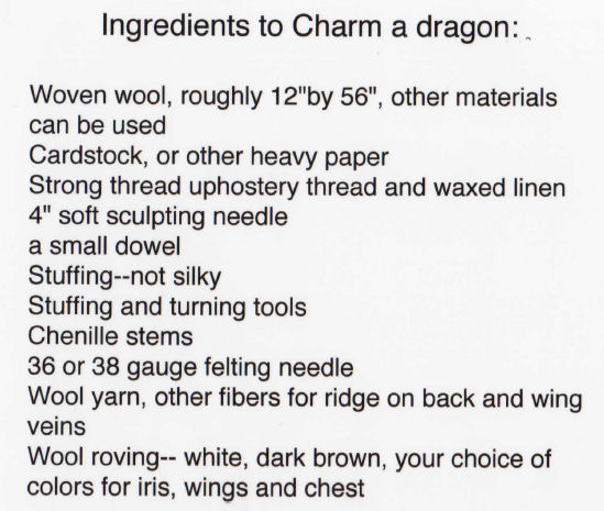 Supply List For PDF Pattern - Western Laying Dragon