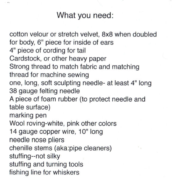 Supply List For PDF Pattern - Mouse Tales