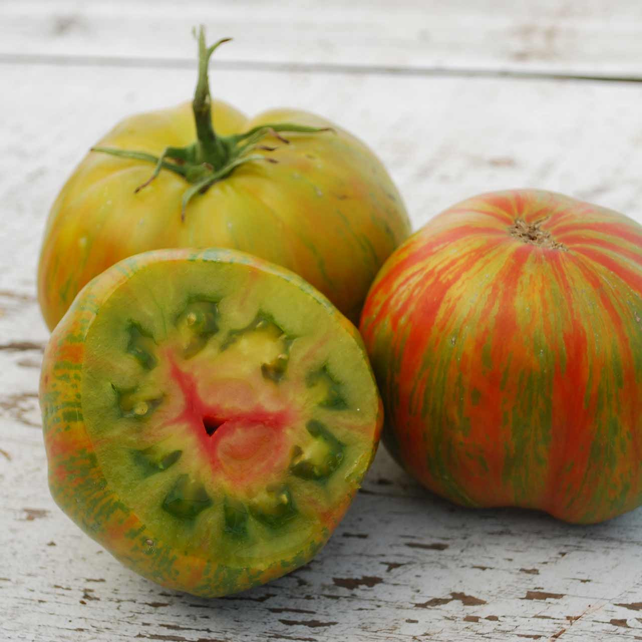 Organic Green Berkeley Tie Dye Tomato (Solanum lycopersicum) Indeterminate