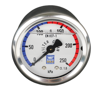 Aussie Gold Filter Pressure Gauge Oil Filled Center Mount